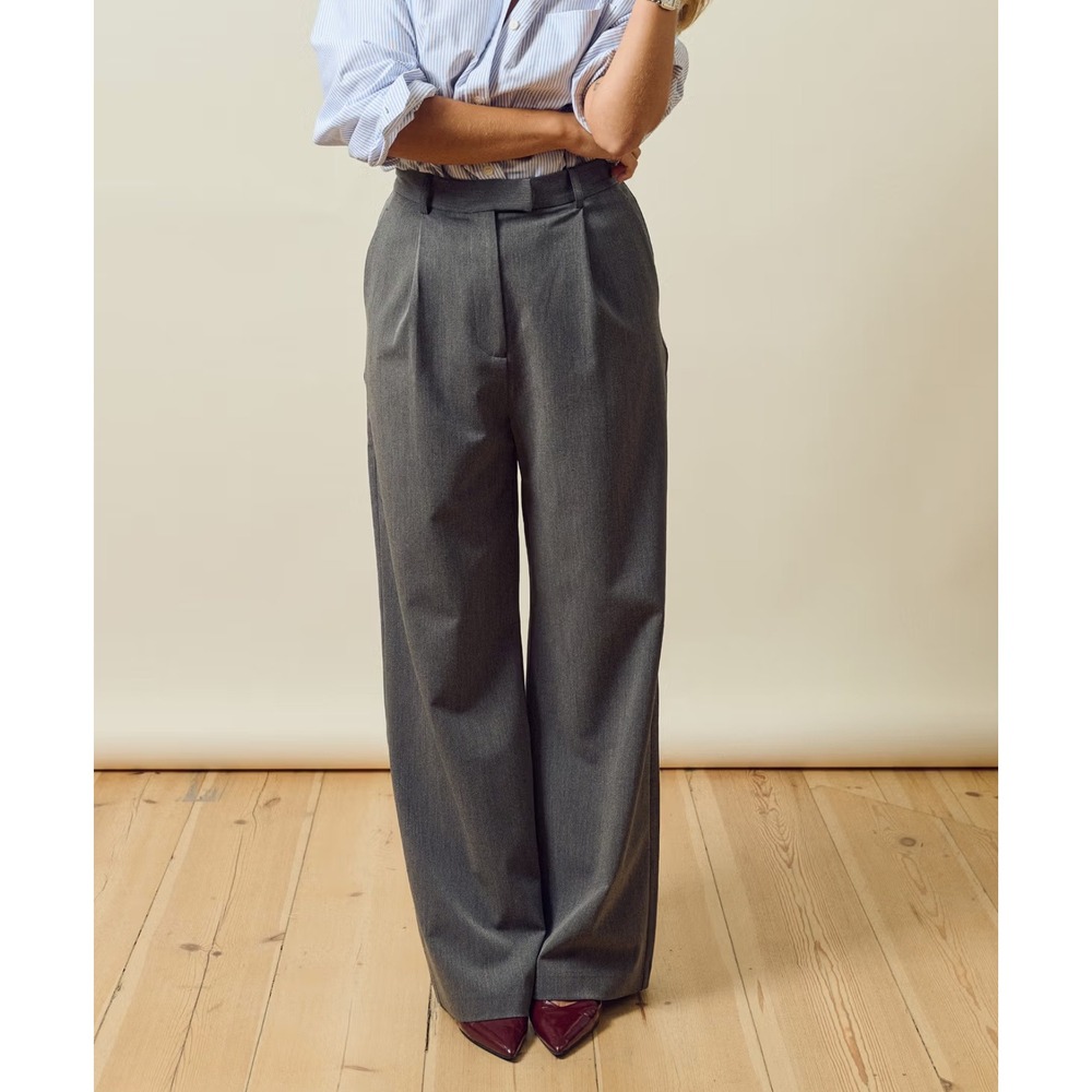 Djerf Avenue Favorite Trouser Pants Gray Pleated High Rise Wide Leg Womens S